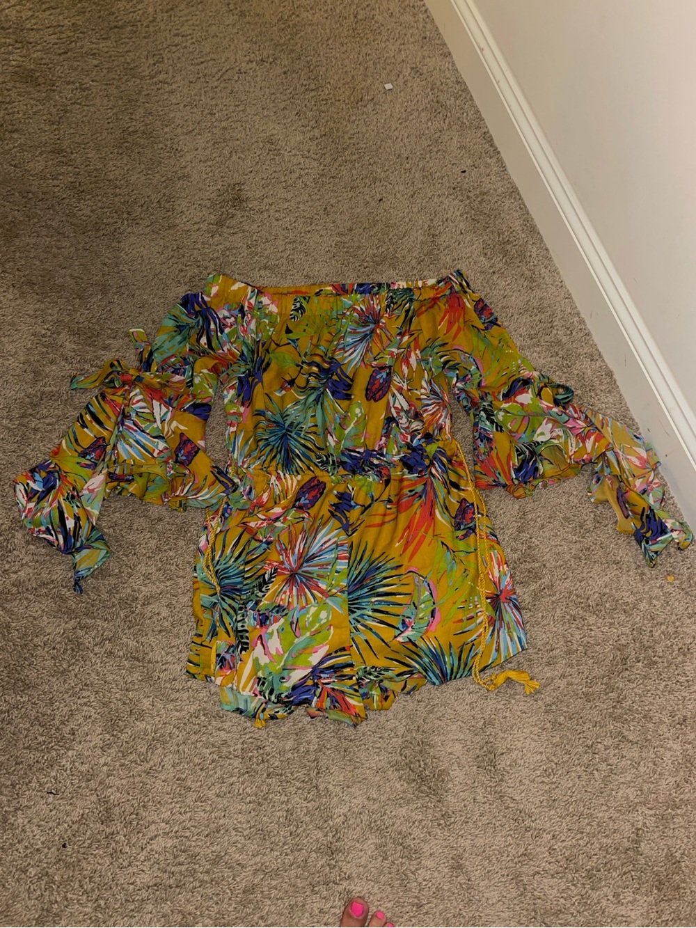 Truth Tropical Off-Shoulder Romper - Yellow & Multicolor
